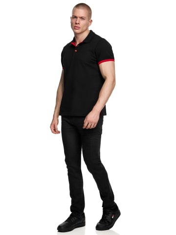 Rusty Neal Kontrast Polo Pique Shirt Regular Fit in Schwarz / Rot