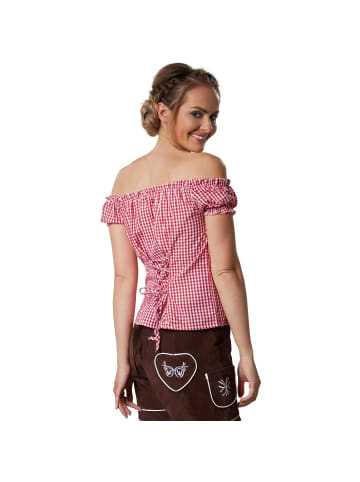 tectake Kurzärmelige Trachtenbluse mit Carmen-Ausschnitt, rot/weiß