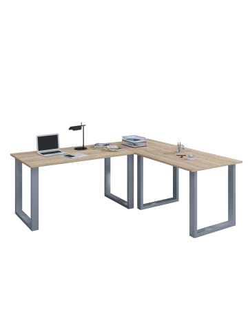 VCM  U Schreibtisch Eckschreibtisch L Form 160x130x50 in Silber / Sonoma-Eiche
