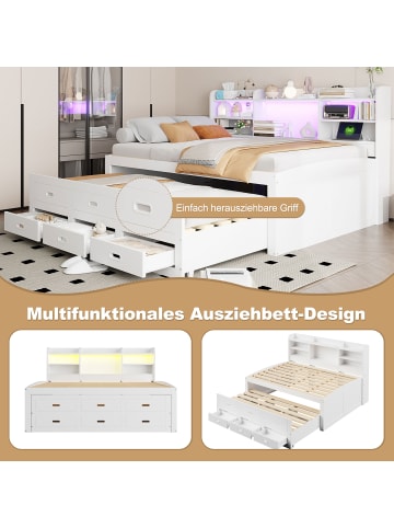 ABRIHOME Daybett mit 3 Schubladen und Ausziehbares Bett Schlafsofa 140 x 200cm in Weiß