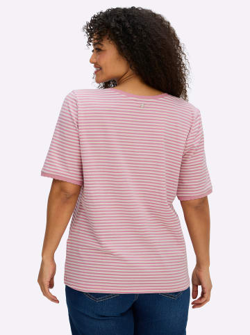 sheego Shirt in ecru-altrosa-geringelt