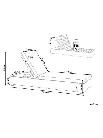 Beliani Gartenliege FANANO in Braun/Weiß - (W) 63 x (H) 23 x (L) 190 cm