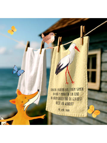 Mr. & Mrs. Panda Frotteehandtuch Storch mit Spruch in Gelb Pastell