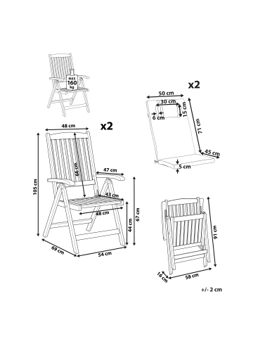 Beliani 2er-Set Gartenstuhl AMANTEA PREMIUM in Braun/Beige