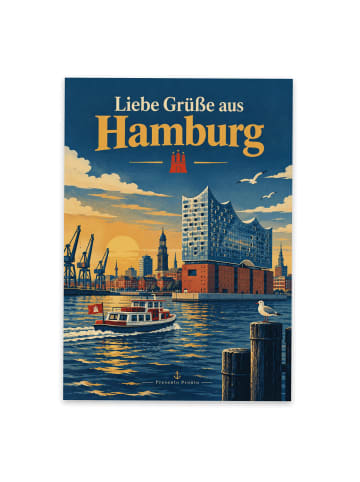 Mr. & Mrs. Panda Postkarte Hamburger Hafen klassisch Design mit ... in Weiß