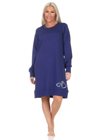 NORMANN Langarm Kuschel Interlock Nachthemd Langarm Herz Optik - 87688 in marine