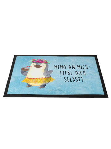 Mr. & Mrs. Panda Bodenvorleger Pinguin Kokosnuss mit Spruch in Eisblau