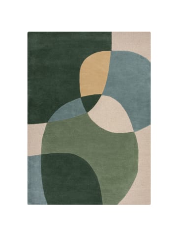 KADIMA DESIGN Eleganter Wohnzimmer-Teppich aus 100% Wolle in Grün-Blau