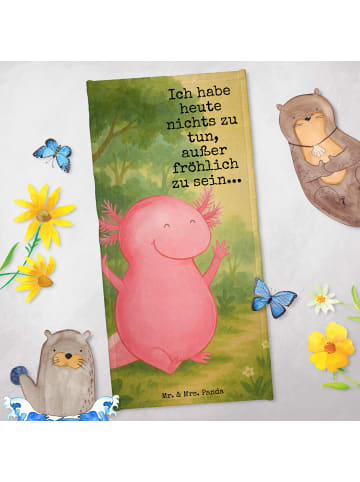 Mr. & Mrs. Panda Sport Handtuch Axolotl Hurra Design mit Spruch in Grau Pastell