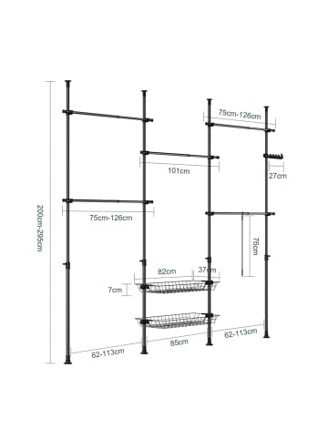 SoBuy Kleiderständer in Matt-Schwarz - (W) 9 x (H) 295 x (L) 305 cm