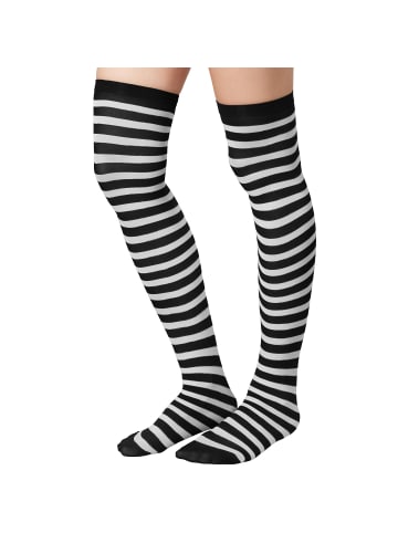 tectake Halterlose Overknee-Strümpfe in Einheitsgröße, schwarz/weiß