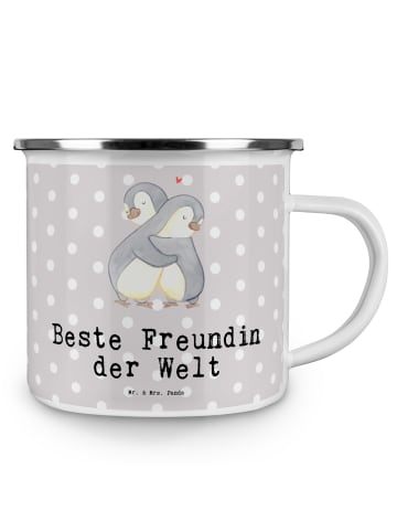 Mr. & Mrs. Panda Camping Emaille Tasse Pinguin Beste Freundin de... in Grau Pastell