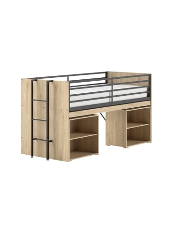 58 aufm Kessel HALBHOCHBETT 90x200 Keelia Eiche mit Schreibtisch Stauraum