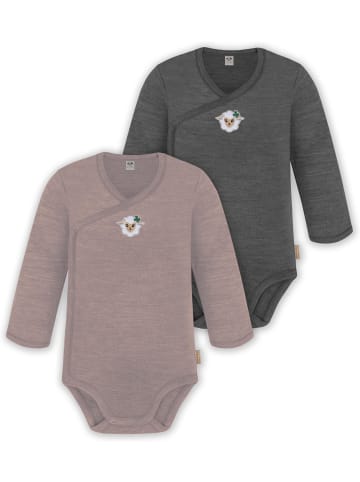 Normani Outdoor Sports 2er Set Unisex Baby Wickelbody Langarm-Strampler in Rosa/Anthrazit