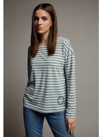 ELBSAND Langarm T-Shirt Tooske in Soft Sage + Cloud White STRIPE