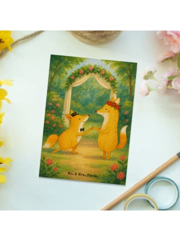 Mr. & Mrs. Panda Ansichtskarte Füchse Hochzeit Design ohne Spruch in Weiß