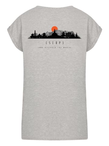 F4NT4STIC Extended Shoulder T-Shirt Escape Discover the World Asian Town in grau meliert