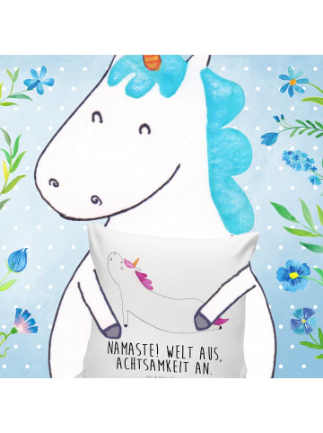 Mr. & Mrs. Panda Polsterkissen Einhorn Yoga mit Spruch in Weiß