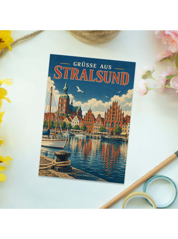 Postkarte Hafen nostalgisch Design mit Spruch in Weiß