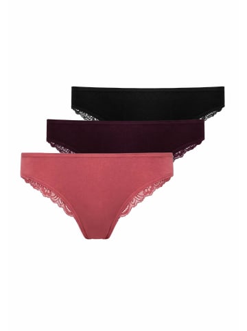 SNOCKS Tangas mit Spitze in Mix (Mauve/Weinrot/Schwarz)