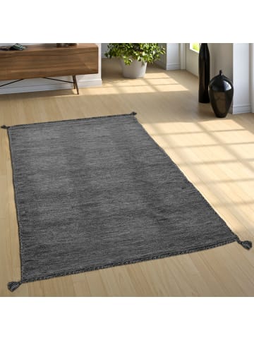 KADIMA DESIGN Baumwollteppich Unifarben mit Fransen wendbar in Grau