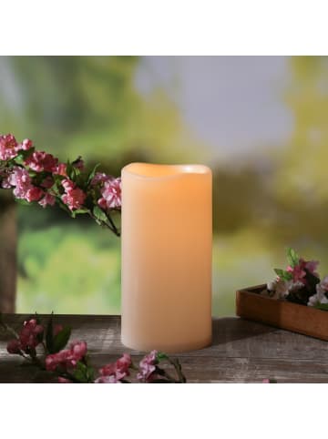 MARELIDA XXL LED Kerze für Außen flackernd H: 25cm D: 12,5cm in creme