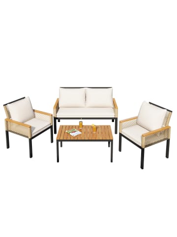 ABRIHOME Gartenlounge-Set in Beige mit Akazienholz-Tisch für 4 Personen