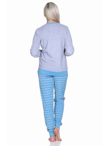 NORMANN Frottee Pyjama langarm Bündchen und Pinguin Stickerei - 71482 in hellblau