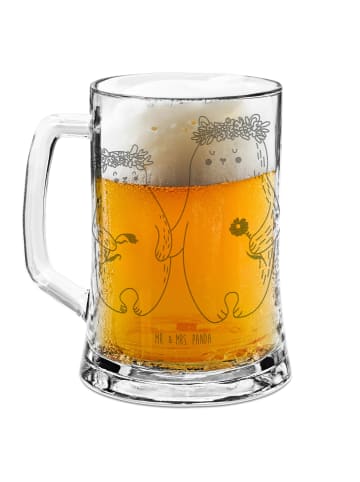 Mr. & Mrs. Panda Bierkrug Bären mit Blumenkranz ohne Spruch in Transparent