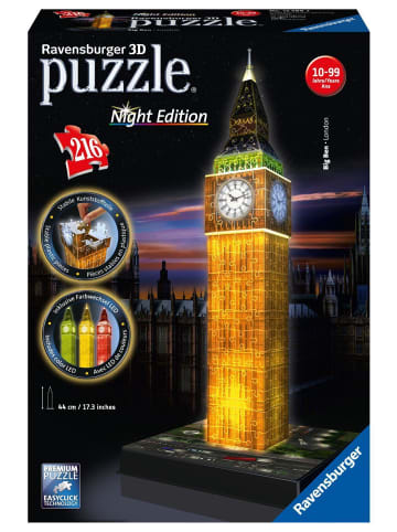 Ravensburger Big Ben bei Nacht 3D-Puzzle 216 Teile | Erleben Sie Puzzeln in der 3. Dimension