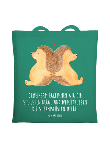 Mr. & Mrs. Panda Einkaufstasche Igel händchenhaltend mit Spruch in Mint