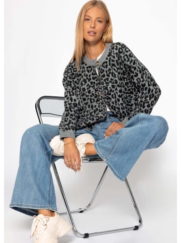 SASSYCLASSY Cardigan mit Leo-Muster in Grau
