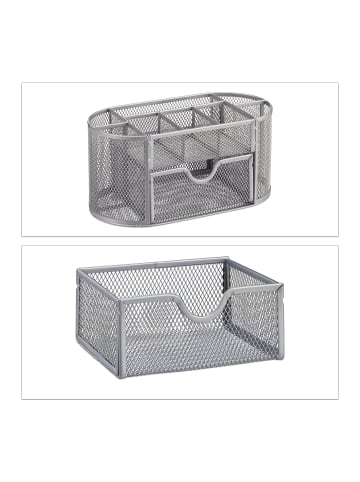relaxdays Schreibtischorganizer in Silber - (B)22 x (H)10,5 x (T)11 cm