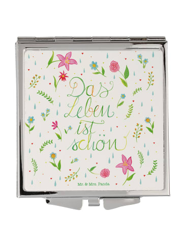 Mr. & Mrs. Panda Schminkspiegel Blumen Leben mit Spruch in Bunt