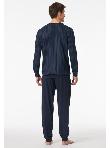 Schiesser Pyjama lang für Herren in dunkel-blau