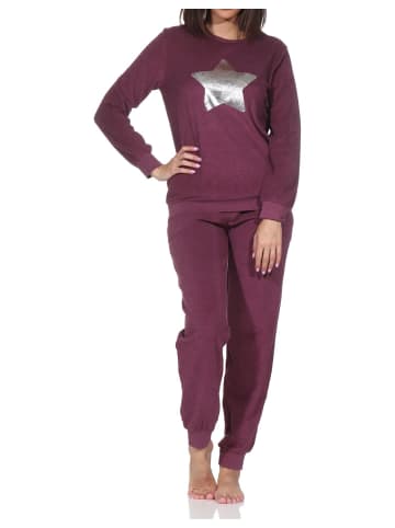 NORMANN Frottee Schlafanzug langarm Bündchen Sterne in beere1