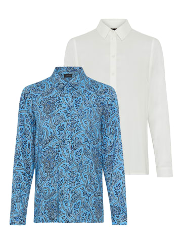 Laura Scott Hemdbluse in blau gemustert + weiss