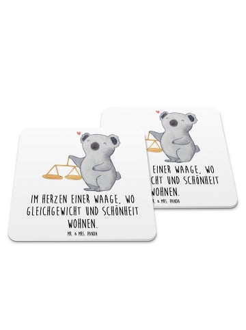 Mr. & Mrs. Panda Bierdeckel Waage Astrologie mit Spruch in Weiß