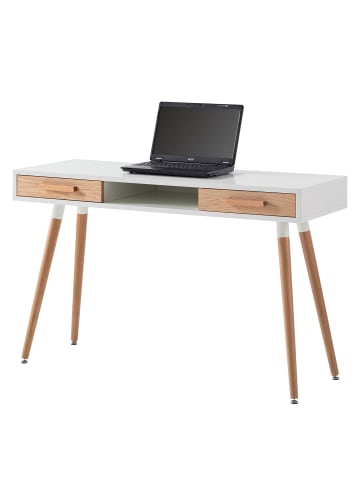 home24 home24 Schreibtisch (1er Set) - Braun / Weiß - MDF & Massivholz Eiche - 120.0 x 75.0 x 45.0 cm in Braun / Weiß