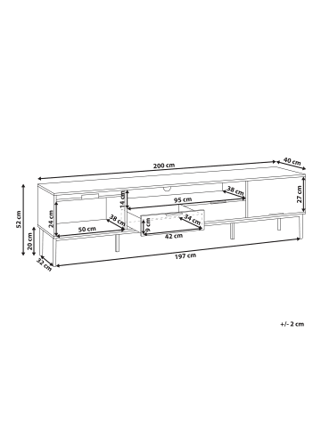 Beliani TV-Möbel LEDUC in Weiß/Schwarz - (W) 200 x (H) 52 x (L) 40 cm