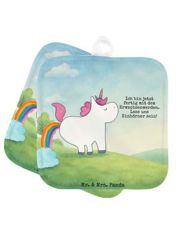 Mr. & Mrs. Panda Topfhalter Einhorn Pupsen Design mit Spruch in Weiß