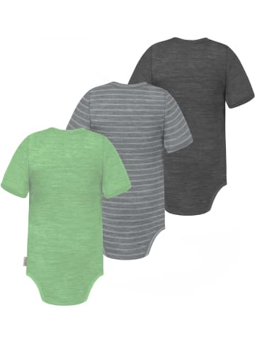 Normani Outdoor Sports 3er Set Baby Merino Body Kurzarm Tauranga in Anthrazit/Grau/Grün