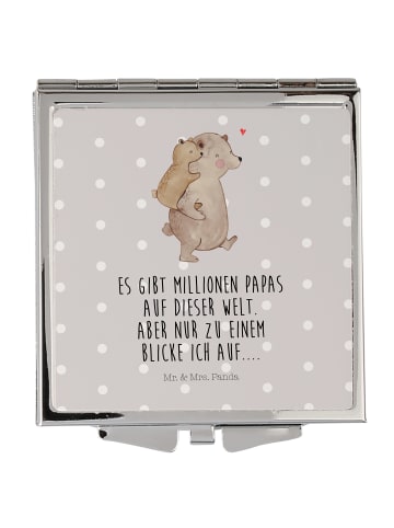 Mr. & Mrs. Panda Handtaschenspiegel quadratisch Papa Bär mit Spruch in Grau Pastell