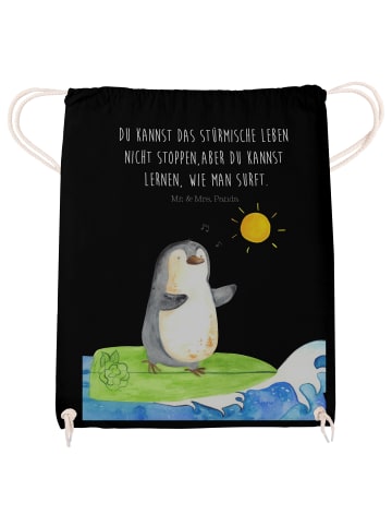 Mr. & Mrs. Panda gym tasche Pinguin Surfer mit Spruch in Schwarz