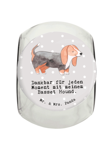 Mr. & Mrs. Panda Leckerli Glas Basset Hound Moment mit Spruch in Grau Pastell