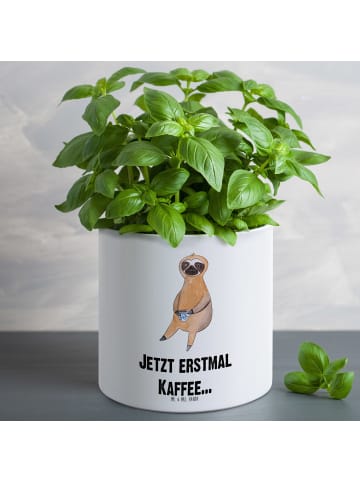 Mr. & Mrs. Panda XL Blumentopf Faultier Kaffee mit Spruch in Weiß