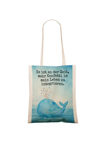 Mr. & Mrs. Panda Leinenbeutel Wal Konfetti Design mit Spruch in Weiß