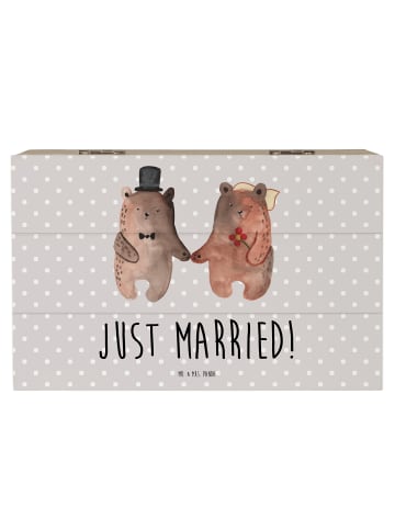 Mr. & Mrs. Panda Holzkiste Bär Heirat mit Spruch in Grau Pastell