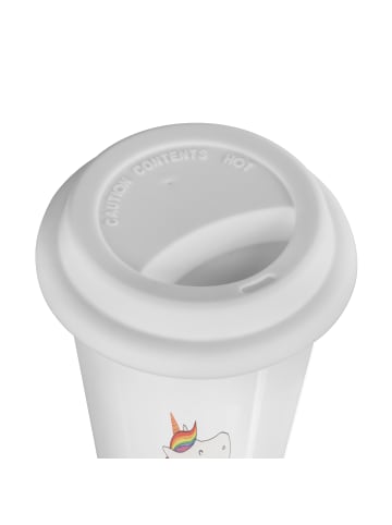 Mr. & Mrs. Panda Thermobecher Einhorn Näherin mit Spruch in Weiß