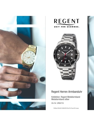 Regent Armbanduhr-Analog silber groß (ca. 40mm) Regent Metallarmband